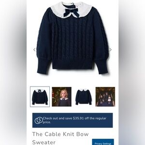 Janie and Jack Navy Cable Knit Sweater with White Peter Pan Collar and Bow